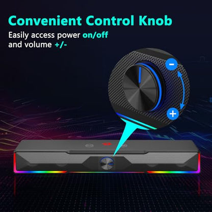 Redragon Computer Speaker, Bluetooth/USB Wired Dual Connection Soundbar | Clear Stereo Sound with Audio-Light Sync RGB Backlit, Volume Knob, USB Powered for PC/TV/Tablet, Black