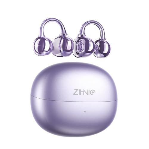 ZIHNIC S26 Wireless Clip on Earbuds, Open Ear Wireless Bluetooth 5.4 Headphones with Mic, IPX5 Waterproof, 35Hr Play time, Light Weight -Purple - color: Purple