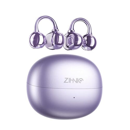 ZIHNIC S26 Wireless Clip on Earbuds, Open Ear Wireless Bluetooth 5.4 Headphones with Mic, IPX5 Waterproof, 35Hr Play time, Light Weight -Purple - color: Purple