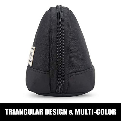 Sooez Wide-Opening Pencil Pen Case, Lightweight & Spacious Pencil Pouch Zipper Stationery Bag, Aesthetic Supply with Triangular Design for Adults, Black - color: Black