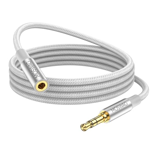 MOSWAG 6.6FT 3.5mm Extension Cable Audio Male to Female Stereo Extension | Nylon Braided Cord Compatible for Home/Car Stereos Smartphones Headphones Tablets Media Players and More - color: White, size: 6.6FT/2Meter