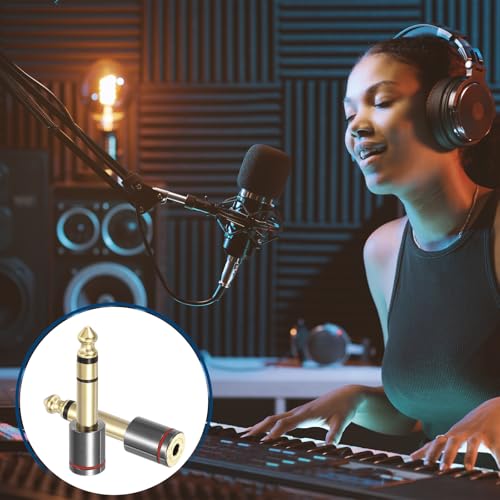 MECCANIXITY 2Pcs TRS 6.35mm Male to 3.5mm Female 1/4" Plug to 1/8" Gray | Stereo Headphone Adapter, Jack, Audio Converter, Pure Copper, Gold Plated, for Guitars Speakers Computers