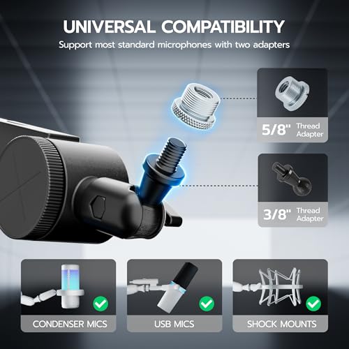 ARES WING Aluminum Microphone Boom Arm with RGB Light and Volume Control | Adjustable Mic Arm Desk Mount with 3/8” to 5/8” Screw Adapter, Suspension Scissor Mic Stand for Gaming Streaming Podcasting