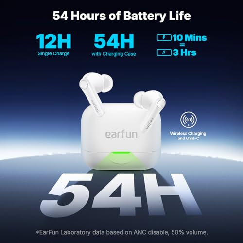 EarFun Air Pro 4+ Adaptive Noise Cancelling Wireless Earbuds, Dual Drivers | Qualcomm aptX Lossless, Translation Earbuds, Snapdragon Sound, 6 Mics AI Calls, Hi-Res Sound, LDAC, Bluetooth 6.0, 54H, White - color: White