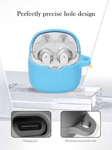 Case for JBL Tune Flex - True Wireless Noise Cancelling Earbuds,Soft Protective,BOVUGAC Silicone Case Cover with Keychain & Cleaning Kit & Lanyard for JBL Tune Flex Earbuds-SkyBlue - color: SkyBlue
