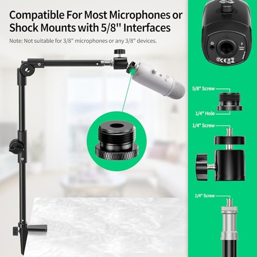 Webcam Stand Camera Desk Mount with Phone Holder & 5/8" Screw - 22" Flexible Projector Stand Gooseneck Desk Mic Stand for Logitech C922 C930e C920 C615 C960 Brio 4K, GoPro, Blue Yeti Snowball Ice