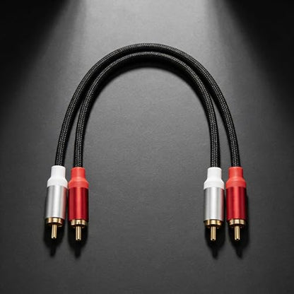 2-Pack 2RCA to 2RCA Audio Cable 1FT, Short Dual RCA Male to Male Stereo Interconnect Connectors for Subwoofer, Amplifier, Speaker and Turntable - color: black
