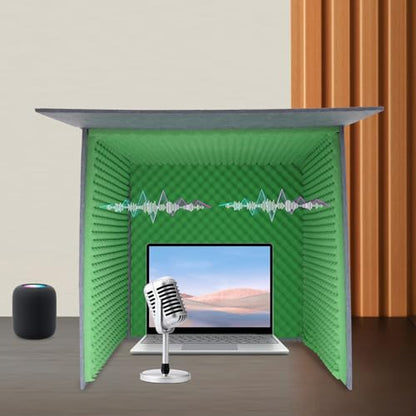 Desktop Soundproof Cover, 80x80cm Portable Vocal Isolation Booth with Acoustic Foam, Microphone Isolation Booth Cube, Noise Reducing Shield for Microphone, Streaming, and Office Privacy (Green) - color: Green