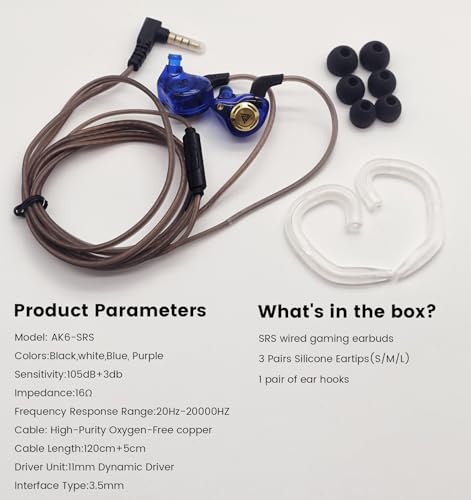 Wired Gaming Headphones IEM Earphones with 1DD，QKZ Ak6 SRS in Ear Monitor, HiFi Earbuds, Crystal Clear Hi-Res Sound with Microphone&New 11mm Dynamic Driver for Gaming,Video Musicians, Singers - color: Purple