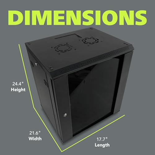 Pearington 12U Server Rack Enclosure with Glass Door, Cooling Fan, Locks, & Removable Side Panels - 12U Wall Mount Network Cabinet - size: 12U Rack