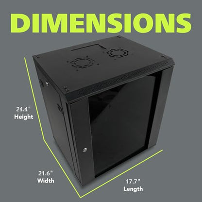 Pearington 12U Server Rack Enclosure with Glass Door, Cooling Fan, Locks, & Removable Side Panels - 12U Wall Mount Network Cabinet - size: 12U Rack