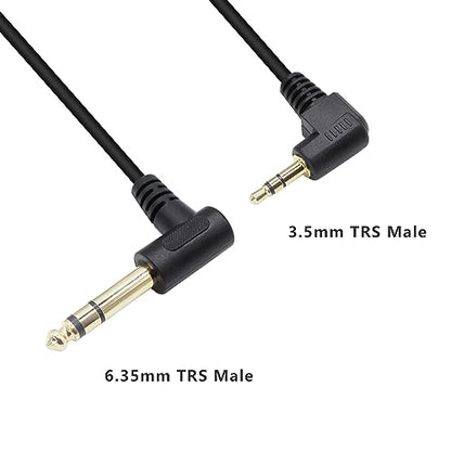 90 Degree 1/8 to 1/4 Stereo Audio Cable, Right Angle 3.5mm TRS Male to 6.35mm TRS Male Aux Cord for Guitar, Keyboard Piano, Laptop, Speaker and Amplifiers (70in), 5.9FT