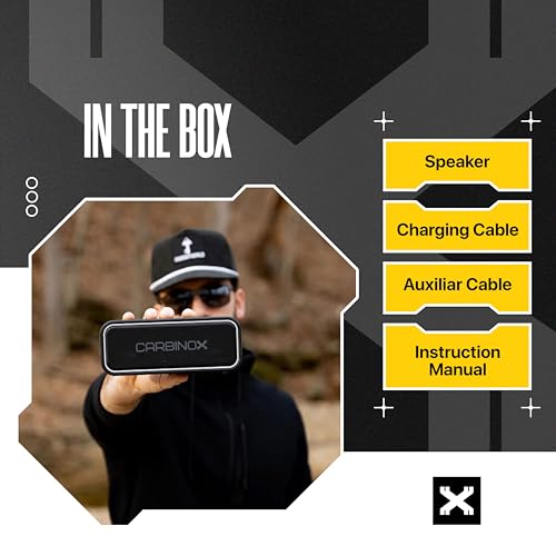 CARBINOX Portable Bluetooth Speaker with IPX7 Waterproof, Type-C Fast Charging, 3D Surround Sound, 18m Range, Black