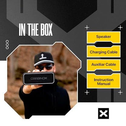 CARBINOX Portable Bluetooth Speaker with IPX7 Waterproof, Type-C Fast Charging, 3D Surround Sound, 18m Range, Black