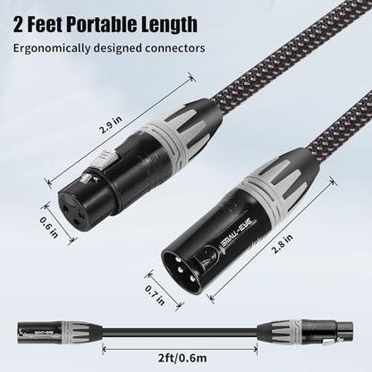 SMALL-EYE XLR Mic Cable 2 ft 6-Pack, Braided 3-Pin Male to Female | Balanced Audio, Dual Shielded, Flexible Braided Jacket, Studio and Live Sound - size: 2 Feet
