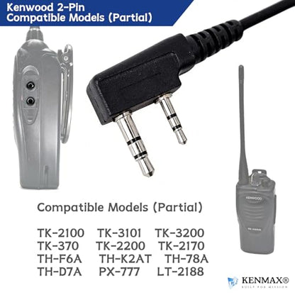 2-Pin Ear-Clip Earpiece Headset for Two Way Radio Kenwood TK3170 TK-2160 TK-220 TK-240 TK-2100 TK-3200 LT-3188 PX-3288