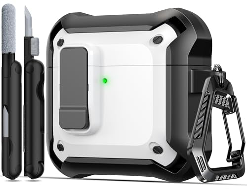 RFUNGUANGO AirPods 4 Case with Lock Magnetic Lid MagSafe, White | Compatible with Apple AirPods 4th Generation Case with Cleaner Kit & Keychain, Drop-proof - color: D-White, size: AirPods 4 Case