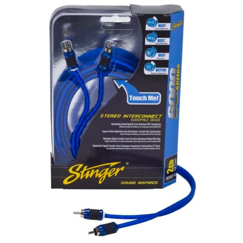 STINGER 2-Channel 3 FT 6000 Series Audiophile Grade RCA Interconnect Cable, Subwoofer Cable (2-Channel, 3 feet) | For amplifier and subwoofer signal runs, clean stereo transfer, molded connectors, car stereo install, left-right pair