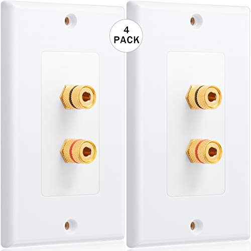 Weewooday 4 Pcs Speaker Wall Plate Gold Plated 2 Connector Banana Plug Wall Plate for in-Wall Speaker Wire, Surround Sound & Audio Systems