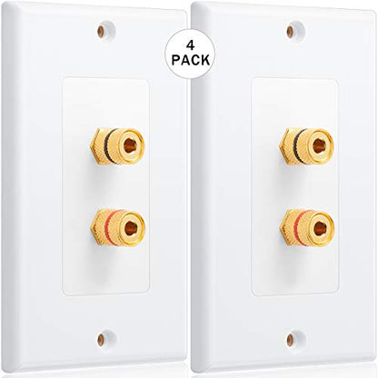 Weewooday 4 Pcs Speaker Wall Plate Gold Plated 2 Connector Banana Plug Wall Plate for in-Wall Speaker Wire, Surround Sound & Audio Systems