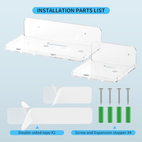 Wall Mount Floating Shelves for 2 Pcs Security Baby Camera Shelf Mini Speaker Other Small Items in Bedroom Bathroom Kitchen Living Room Clear Mini Shelf Flexible Use for Wall Space(S+L) - size: Small+Large Clear