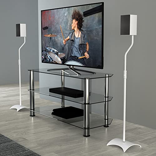 AVF Speaker Floor Stands, Set of 2, Holds up to 11 lbs, White | 31.75–42.2 inch adjustable height, steel construction, stable weighted base, ideal for living room, bedroom, office, EAK80W-A - style: White w Metal Base