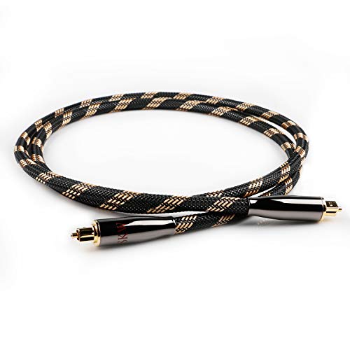 SKW HI-FI Toslink Optical Cable 16.4ft/5m, Precision-Polished PMMA Fiber | Nylon-braided Jacket, Gold-plated Plugs, Reinforced Core, S/PDIF 5.1 Support, Immune to EMI/RFI, TV to Soundbar & AV Receiver - size: 16.4 Feet