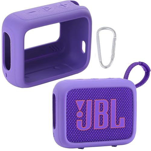for JBL Go 4 Waterproof Bluetooth Speaker Silicone Cover, Purple | Snug Fit, Portable Carabiner Clip, Shock Absorption, Drop Protection, Travel Lightweight Design, Protective Skin Case - color: Purple Case