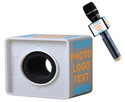 Custom Microphone Logo Live Equipment Box Cube Triangle Interview Box Karaoke mic Flags(White Square) - color: white trapezoid