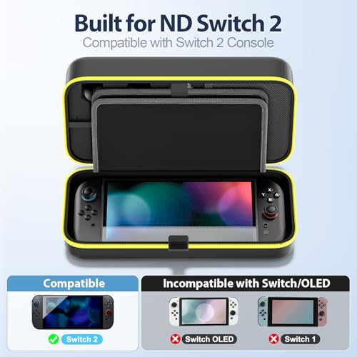 OIVO Carrying Case Compatible with 2025 Nintendo Switch, Portable Switch 2 Travel Carry Case Fit for Joy-Con 2 & Adapter, Hard Shell Protective Pouch Bag with 24 Game Slots, Yellow - color: Yellow