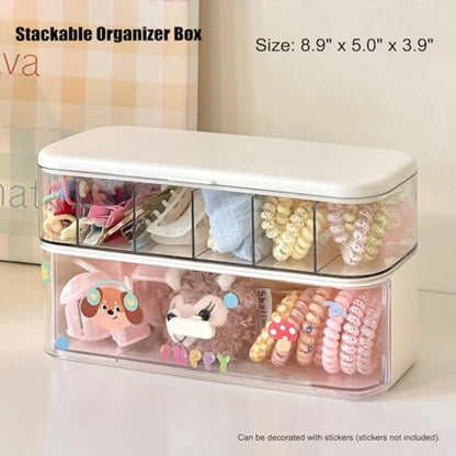 2 Pack Charger Cable Cord Storage Organizer Box, Plastic Flip-Top Cable Organizer Box and Drawer Charger Storage Box, USB Cable/Charger Organizer Boxes, Stackable Plastic Case