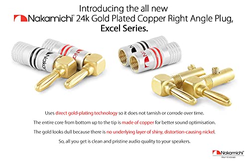 Nakamichi GrubLock 24k Gold Plated Right Angle Banana Plugs, 10-18 AWG - size: 8 Pcs (4-Pairs)