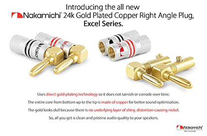 Nakamichi GrubLock 24k Gold Plated Right Angle Banana Plugs, 10-18 AWG - size: 10 Pcs (5-Pairs)