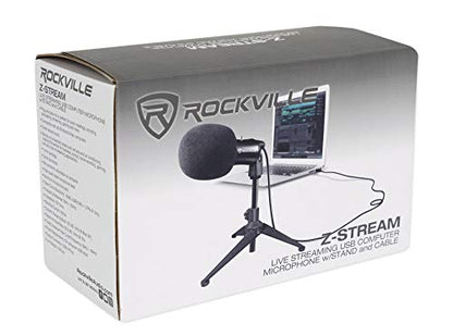 Rockville Z-Stream USB Podcast/Streaming Condenser Mic with RockPop Filter | 14mm Omnidirectional Mic, 20Hz-20kHz, USB Plug-and-Play, Desktop Stand, Windscreen, RockPop Double-Screen Pop Filter, 2-Items