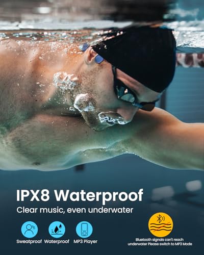 HIFI WALKER Waterproof Bone Conduction Headphones IPX8 for Swimming with 32GB MP3 Player, Bluetooth 5.3 Open-Ear Wireless Headphones for Running Cycling Gym - 8H Playtime & Fast Charging