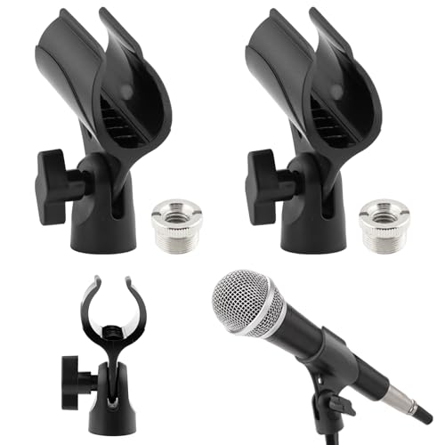 2pcs Microphone Clip Adjustable Angle U Shaped Mic Clip Holder with Screw Adapter Universal Microphone Holder for Most Wired or Wireless Handheld Microphone Stand(Black)