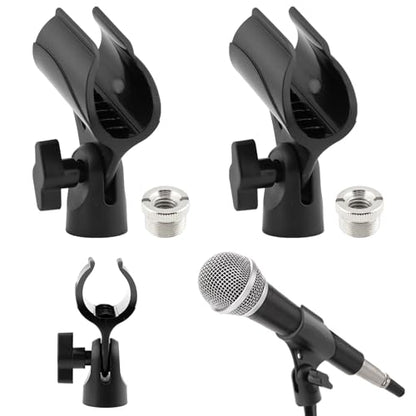2pcs Microphone Clip Adjustable Angle U Shaped Mic Clip Holder with Screw Adapter Universal Microphone Holder for Most Wired or Wireless Handheld Microphone Stand(Black)