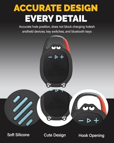 Silicone Case Cover Compatible with JBL Clip 5 Bluetooth Speaker, Soft Protective Speaker Sleeve with Cute Cartoon Design, Washable Shockproof Anti-Scratch Silicone Skin, Black