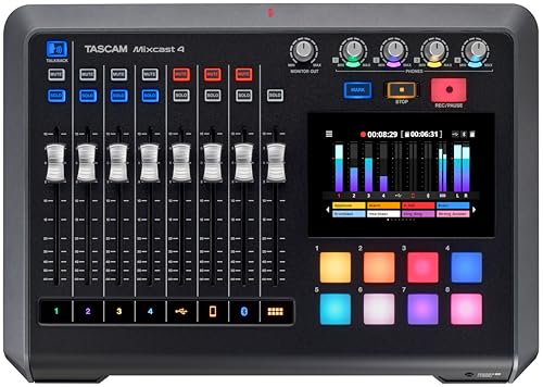 TASCAM Mixcast 4 Podcast Streaming Mixer, Recorder, and USB Audio Interface — Four XLR/TRS Mic Inputs, Touch Screen and Editing Software Included | Recorder, USB Audio Interface - Four XLR/TRS Mic Inputs, Touch Screen and Editing Software Included - style