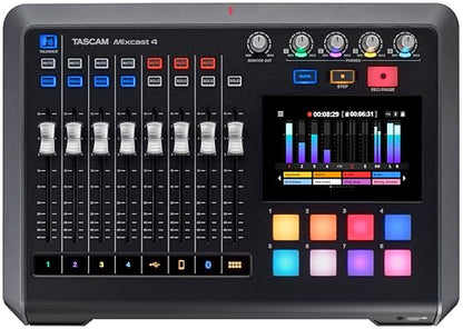 TASCAM Mixcast 4 Podcast Streaming Mixer, Recorder, and USB Audio Interface — Four XLR/TRS Mic Inputs, Touch Screen and Editing Software Included | Recorder, USB Audio Interface - Four XLR/TRS Mic Inputs, Touch Screen and Editing Software Included - style
