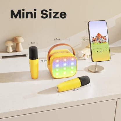 YLL Mini Karaoke Machine for Kids Adults, Portable Bluetooth Speaker with 2 Wireless Microphones, Birthday Gifts Toys for Girls Boys Ages 3, 4, 5, 6, 7, 8, 9,10,11,12+ Years Old Toddler (Yellow) | Portable Bluetooth Mini Speaker with 2 Wireless Microphone