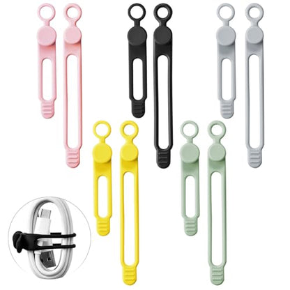 10Pcs Silicone Cable Ties Reusable Cord Organizers | for Earphones, Chargers, PC Wires, Ideal for Home Office Travel