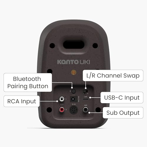 Kanto UKI 100 W Active Desktop Computer Speakers with Bluetooth and USB-C | Intelligent Sub Integration | Headphone Out | Pair | Pumice - color: Pumice