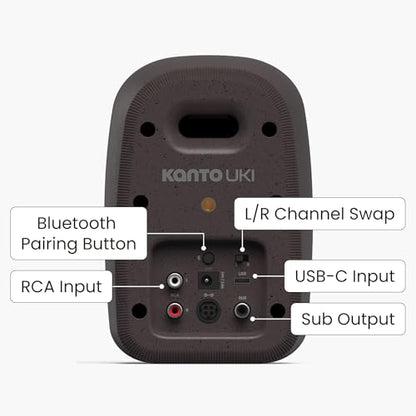 Kanto UKI 100 W Active Desktop Computer Speakers with Bluetooth and USB-C | Intelligent Sub Integration | Headphone Out | Pair | Pumice - color: Pumice