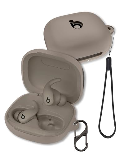 Case for Beats Powerbeats Fit Earbuds 2025 (Gray) | Soft Silicone Protective Cover with Carabiner and Lanyard, Shockproof - color: Gray