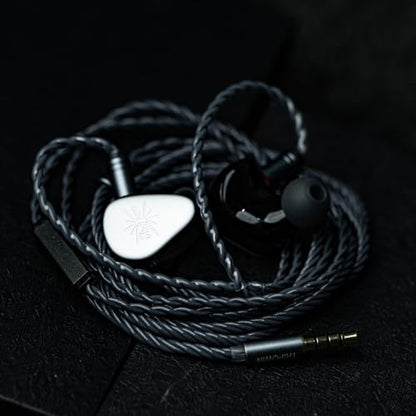 Tripowin Grace Silver-Plated 2Pin OFC IEM Replacement Cable with Mic | 3.5mm Jack, Tangle-Free Braided, Ergonomic Earhooks, One-Button Control, Extension Cord for Wired Earbuds (Recessed 2PIN) - style: Recessed 2PIN