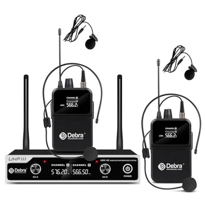 D Debra Wireless Microphone System UHF UBR-102 with Cordless Handheld Lavalier Headset Mics, 260ft Range, Suitable for Church, Lectures, Karaoke, Weddings, DJ, and Bars(2 Bodypack) - size: 2 Bodypack