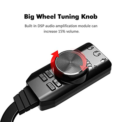 Sound Card, GS3 USB 2.0 External Sound Card Virtual 7.1 Channel Sound Card Adapter Plug and Play with Headphone Microphone Jacks Control Mute Mic Games Sound Effect Upgrade Version for Desktop