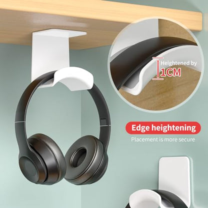 Gmae Headphone Stand for Desk Mini Headset Hanger Holder with Strong Adhesive Headset Stand Headphone Holder (Under Desk White)