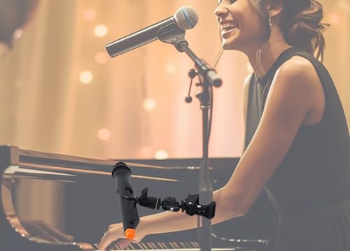 Mic Crab Clamp Microphone Mount with Double Ball Head Adjustment 1/4" to 5/8" Copper Screw, Fits Mic Stand, Drum Stand, Desktop Shelf